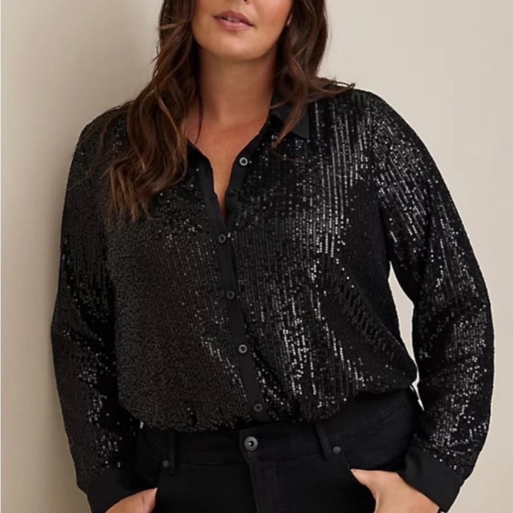 Torrid Sequin Black Blouse